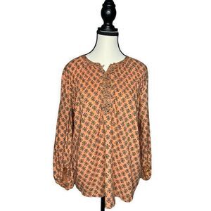 Sundance Peasant Top Womens M Long Sleeve 3/4 Button Front Boho Cottagecore Fall